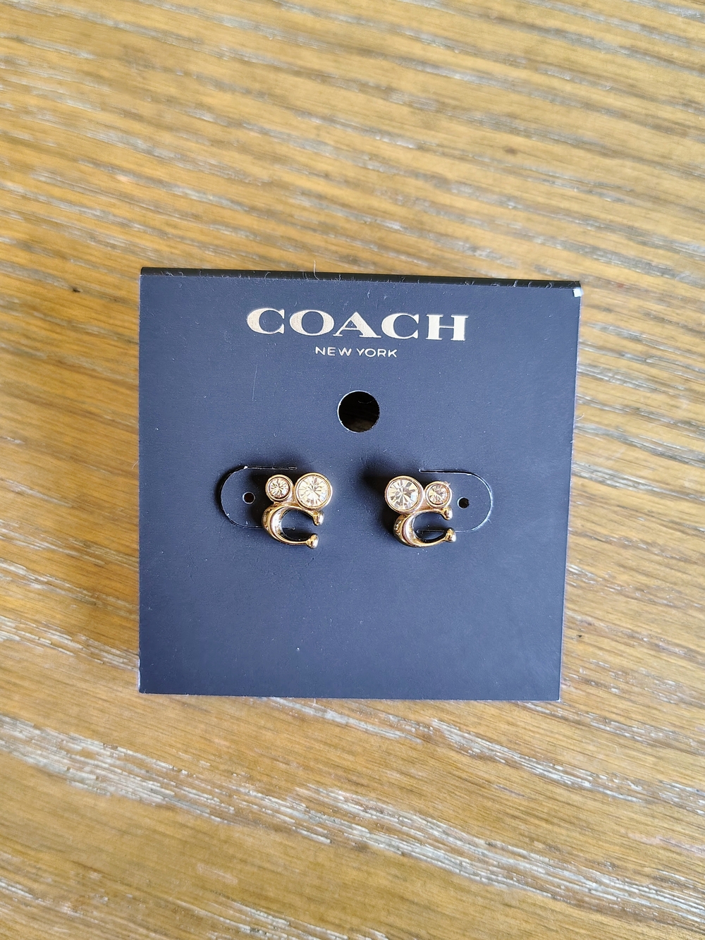 NWT Coach Signature C Crystal Cluster Stud Earrings Gold C9450
